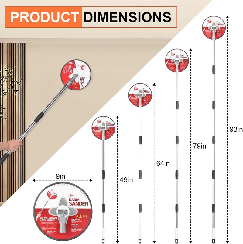 NigWarm Pole Sander for Drywall, 85 inch Drywall Sander With Extension Pole, Manual Hand Drywall Sander with Extension Pole for Painting Projects， 360 Circular Radial Sander + 5pcs Wall Sanding Discs - Image 2